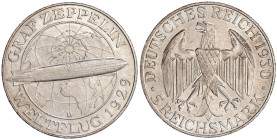 Weimarer Republik

Gedenkmünzen

5 Reichsmark Zeppelin

1930 D. vorzüglich, leicht berieben. Jaeger 343.