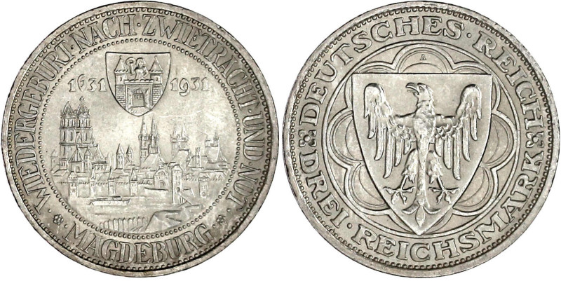 Weimarer Republik

Gedenkmünzen

3 Reichsmark Magdeburg

1931 A. vorzüglic...