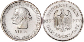 Weimarer Republik

Gedenkmünzen

3 Reichsmark Stein Reichsfreiherr

1931 A. gutes vorzüglich. Jaeger 348.