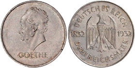 Weimarer Republik

Gedenkmünzen

3 Reichsmark Goethe

1932 G. vorzüglich. Jaeger 350.