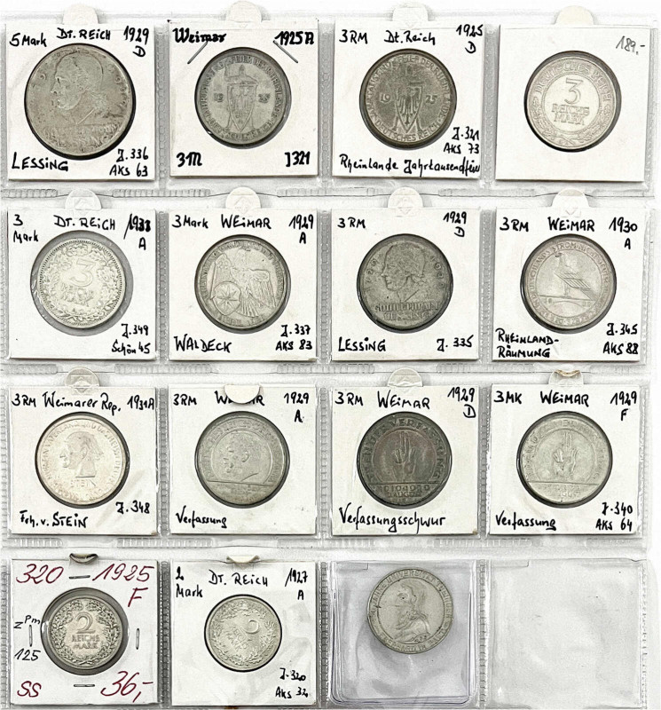 Weimarer Republik

Lots

15 Silbermünzen: 11 X 3 RM Gedenk, u.a. Lübeck, Wal...