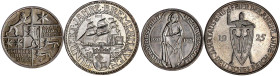 Weimarer Republik

Lots

4 Gedenksilbermünzen: 5 Mark Rheinlande 1925 A (vz), 5 Mark Bremerhaven 1927 (ss, stärkere Randf.), 3 Merk Marburg 1927 u...