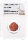 Drittes Reich

Klein/- und Kursmünzen

2 Reichspfennig Hakenkreuz 1936-1940

1940 G. Im NGC-Blister mit Grading MS 63 RB (bisher wurde erst 3 Ex...