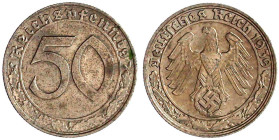Drittes Reich

Klein/- und Kursmünzen

50 Reichspfennig, Nickel 1938-1939

1939 E. vorzüglich, etwas fleckig. Jaeger 365.