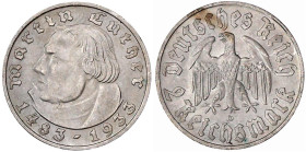Drittes Reich

Gedenkmünzen

2 Reichsmark Luther

1933 D. fast Stempelglanz, Prachtexemplar. Jaeger 352.