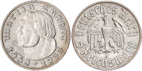 Drittes Reich

Gedenkmünzen

5 Reichsmark Luther

1933 A. vorzüglich/Stempelglanz. Jaeger 353.
