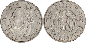 Drittes Reich

Gedenkmünzen

5 Reichsmark Luther

1933 A. vorzüglich. Jaeger 353.