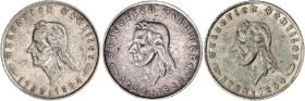 Drittes Reich

Gedenkmünzen

5 Reichsmark Schiller

3 X 5 RM 1934 F. alle sehr schön. Jaeger 359 (3).