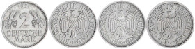 Münzen der Bundesrepublik Deutschland

Kursmünzen

2 Deutsche Mark Ähren, Kupfer/Nickel 1951

Komplettsatz 1951 D, F, G, J. alle sehr schön. Jae...