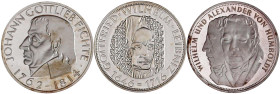 Münzen der Bundesrepublik Deutschland

Gedenkmünzen

5 Deutsche Mark, Silber, 1952-1979

3 versch. 5 Mark Gedenkmünzen in PP: Fichte 1964 J, Lei...