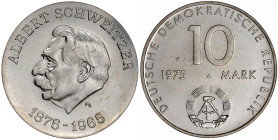Münzen der Deutschen Demokratischen Republik

Gedenkmünzen der DDR

10 Mark 1975 A, Schweitzer-Materialprobe mit Rs. von Cu/Ni/Zn-Typ Warschauer V...