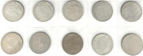 Münzen der Deutschen Demokratischen Republik

Gedenkmünzen der DDR

10 X 5 Mark 1983, Wartburg bei Eisenach. alle prägefrisch. Jaeger 1586 (10)....