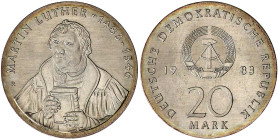 Münzen der Deutschen Demokratischen Republik

Gedenkmünzen der DDR

20 Mark 1983, Luther. Randschrift läuft links herum. prägefrisch. Jaeger 1591....