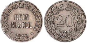 Proben, Verprägungen und Besonderheiten

Kaiserreich

Reichskleinmünzen

20 (Pfennig) Probe 1883. Vorlagestück der Metallwerke Basse und Selve (...