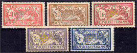 Briefmarken

Ausland

Frankreich

40 C. - 5 Fr. Allegorie 1900, kompletter Satz in ungebrauchter Erhaltung mit Falz. Mi. 1.100,-€ Michel 96-100....