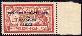 Briefmarken

Ausland

Frankreich

1 Fr. Philatelistenkongress (Bordeaux) 1923, sauber in postfrischer Luxuserhaltung, unsigniert. Mi. 650,-€ Mic...