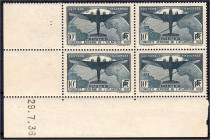 Briefmarken

Ausland

Frankreich

10 Fr. Ozeanüberquerung französischer Postflugzeuge 1936, kompletter Eckrand-Viererblock in postfrischer Erhal...
