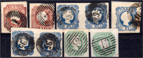 Briefmarken

Ausland

Portugal

5 R. - 50 R. König Pedro V (glattes Haar) 1855, insgesamt 9 Exemplare, dabei zwei Werte 5 R., zwei waager. Paare...