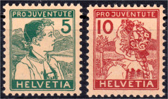 Briefmarken

Ausland

Schweiz

Pro Juventute (Trachten I) 1915, kompletter Satz in postfrischer Luxuserhaltung. Michel 128-129.