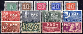 Briefmarken

Ausland

Schweiz

Pax-Satz 1945, kompletter Satz in postfrischer Luxuserhaltung. Mi. 450,-€ Michel 447-459.