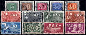 Briefmarken

Ausland

Schweiz

Pax-Satz 1945, kompletter Satz in gestempelter Luxuserhaltung. Mi. 1.000,-€ Michel 447-459.