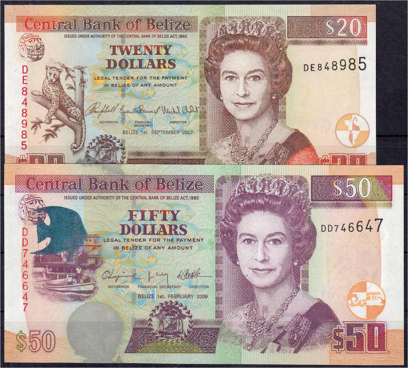 Banknoten

Ausland

Belize

20 u. 50 Dollars 2007 u. 2009. I / I- Pick 69c...