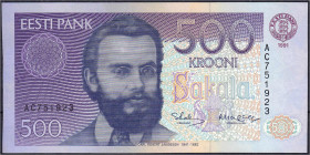 Banknoten

Ausland

Estland

Eesti Bank, 500 Kronen 1991. I. Pick 75.