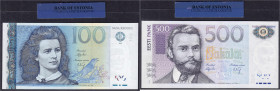 Banknoten

Ausland

Estland

Eesti Bank, 100 u. 500 Kronen 1999 u. 2000. In original Folie der Eesti Bank. I. Pick 82, 83.