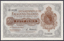 Banknoten

Ausland

Falklandinseln

50 Pence 25.9.1969. I. Pick 10a.