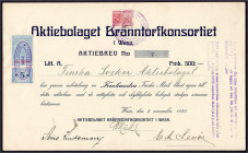 Banknoten

Ausland

Finnland

Aktie über 500 FMK 2.11.1920. Aktiebolaget Bränntorfkonsortiet I Wasa (Vaasa). I-