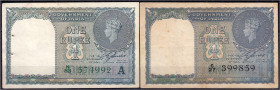 Banknoten

Ausland

Indien

2x 1 Rupie o.D. (1940). 1x schwarze und 1x grüne KN mit Buchstabe A. II u. III, Nadelstiche. Pick 25a, 25d.