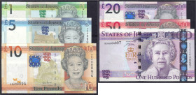Banknoten

Ausland

Jersey

6 Scheine zu 1, 5, 10, 20, 50 u. 100 Pounds 2010-2012. I. Pick 32-37.