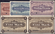 Banknoten

Deutsches Notgeld und KGL

Oberhausen (Rheinland)

Gefangenenlager der Babcockwerke, 10, 20, 50 Pfg. u. 2x 1 Mark 1.7.1917. I-/II+ Ti...