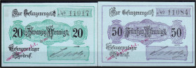 Banknoten

Deutsches Notgeld und KGL

Ohrdruf (Sachsen-Gotha)

Gefangenenlager, 20 u. 50 Pfg. o.D. I- Tieste 05. 01,02.