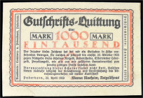 Banknoten

Deutsches Notgeld und KGL

Paderborn (Westfalen)

Werner Mosheim, 1000 Mark Glace-Leder 25.4.1923. I / I- Topp 723.3. Grabowski. 402.