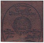 Banknoten

Deutsches Notgeld und KGL

Pößneck (Thüringen)

25 Goldpfennig Schuhsohlenleder 27.9.1923. Dunkelbraunes Rindslederstück, Druck schwa...