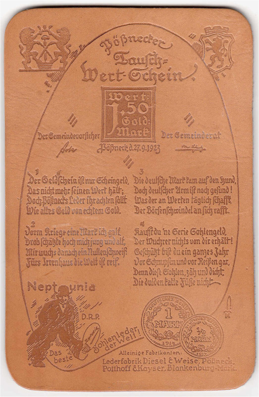 Banknoten

Deutsches Notgeld und KGL

Pößneck (Thüringen)

1,50 Goldmark S...