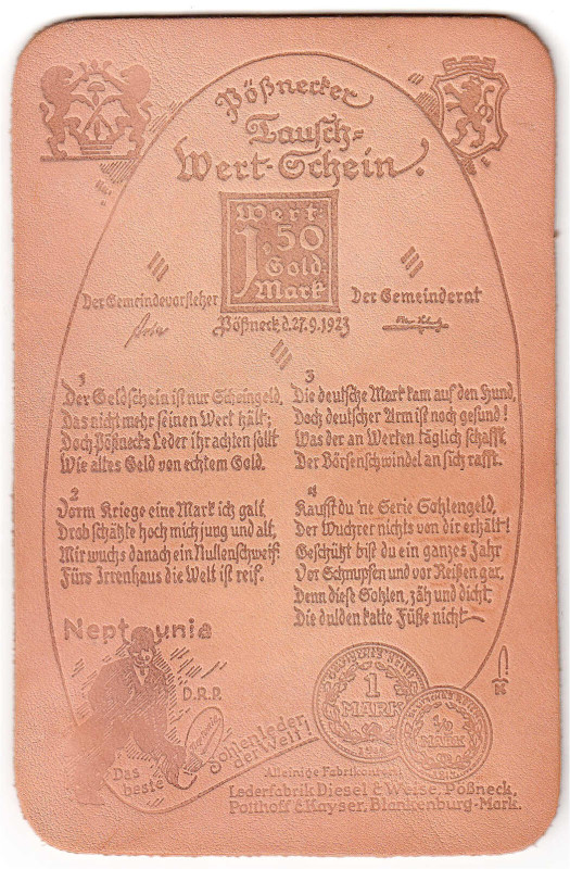Banknoten

Deutsches Notgeld und KGL

Pößneck (Thüringen)

1,50 Goldmark S...