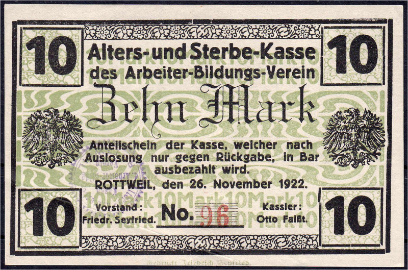 Banknoten

Deutsches Notgeld und KGL

Rottweil (Württ.)

Alters- und Sterb...