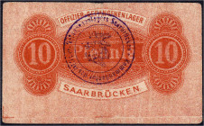 Banknoten

Deutsches Notgeld und KGL

Saarbrücken

Offizier-Gefangenenlager, 10 Pfg. o.D. Mit Rundstempel. II- / III+, kl. Einriss. Tieste 05.03...