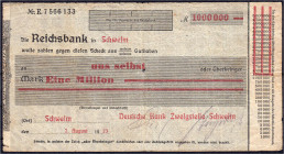 Banknoten

Deutsches Notgeld und KGL

Schwelm (Westfalen)

Deutsche Bank Zweigstelle Schwelm, 1 Mio. 7.8.1923. III-, selten. Keller 5097c. Topp ...