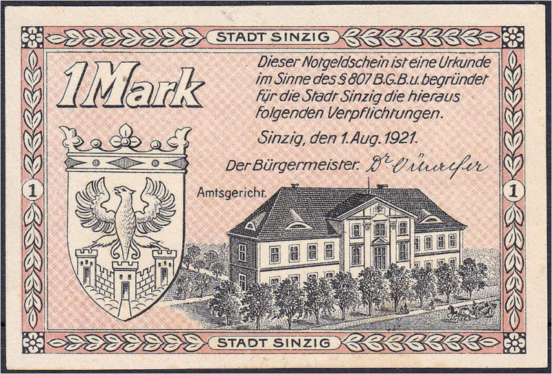 Banknoten

Deutsches Notgeld und KGL

Sinzig (Rheinland)

Stadt, 1 Mark 1....