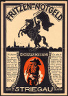 Banknoten

Deutsches Notgeld und KGL

Striegau (Schlesien)

Stadtbank, Reklameschein für die im September 1921 ausgegeben Scheine der Stadt. Auf...