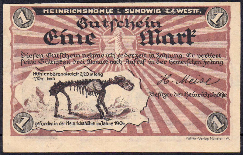 Banknoten

Deutsches Notgeld und KGL

Sundwig (Westfalen)

H. Meise, Heinr...