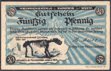 Banknoten

Deutsches Notgeld und KGL

Sundwig (Westfalen)

H. Meise, Heinrichshöhle (Höhlenbärskelett), 50 Pfg. o.D. Wz. verschlungene Kreise. I...
