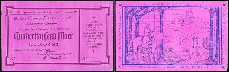 Banknoten

Deutsches Notgeld und KGL

Teningen (Baden)

Breisgau-Walzwerk ...