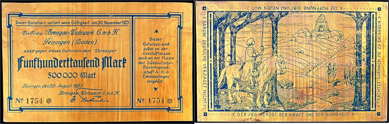 Banknoten

Deutsches Notgeld und KGL

Teningen (Baden)

Breisgau-Walzwerk ...