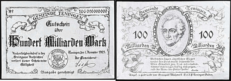 Banknoten

Deutsches Notgeld und KGL

Teningen (Baden)

Gemeinde, 100 Mrd....
