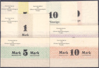 Banknoten

Deutsches Notgeld und KGL

Torgau (Sachsen)

Offizier-Gefangenenlager, 7 Scheine zu 5, 10, 50 Pfg., 1, 3, 5 u. 10 Mark o.D. Wz. Reich...