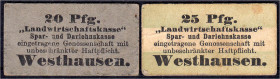 Banknoten

Deutsches Notgeld und KGL

Westhausen (Elsass)

Landwirtschaftskasse, 20 u. 25 Pfg. o.D. (1916). Rs. mit KN. II- Tieste 7870.05. 11,1...